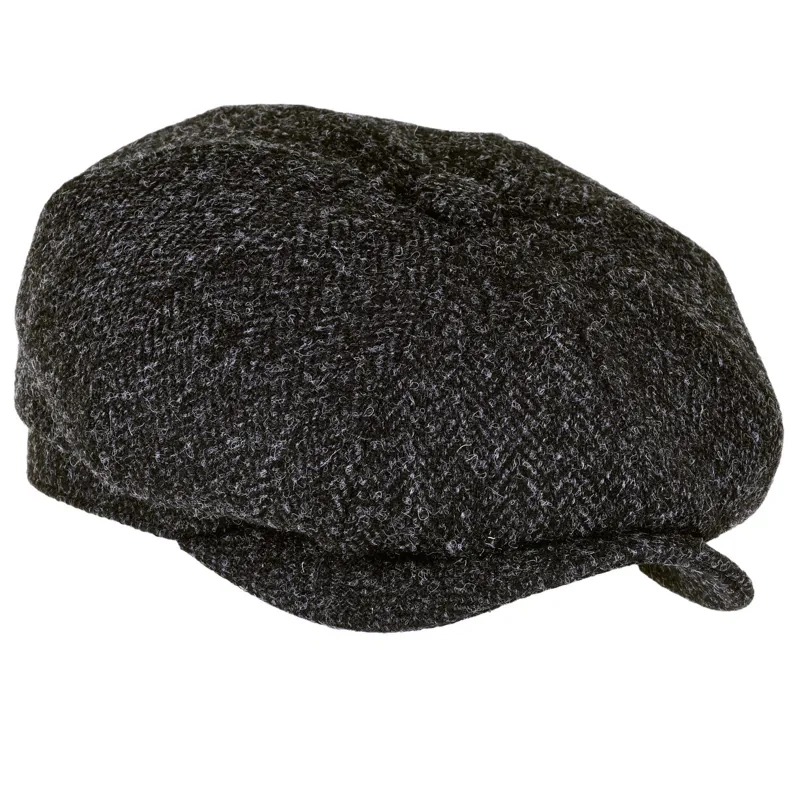 Scott Newsboy Harris Tweed 8 Piece Cap in Black